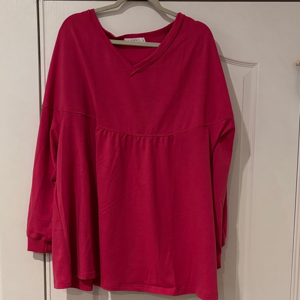 Hot Pink V Neck Babydoll Top - XXL
